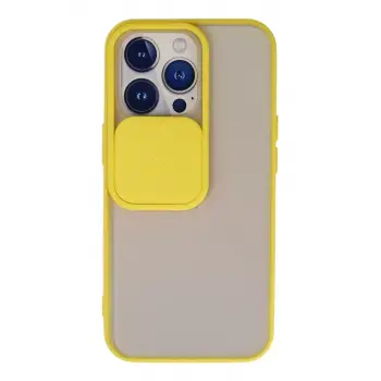 Newface Apple iPhone 13 Pro Kılıf Palm Buzlu Kamera Sürgülü Silikon - Sarı
