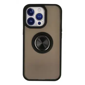 Newface Apple iPhone 13 Pro Max Kılıf Montreal Yüzüklü Silikon Kapak - Siyah