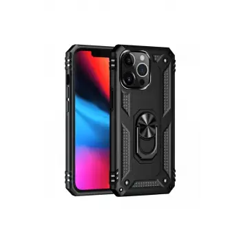 Newface Apple iPhone 13 Pro Max Kılıf Sofya Yüzüklü Silikon Kapak - Siyah