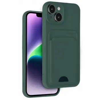 Newface Apple iPhone 14 Kılıf Kelvin Kartvizitli Silikon - Koyu Yeşil