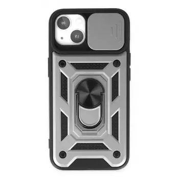 Newface Apple iPhone 14 Kılıf Pars Lens Yüzüklü Silikon - Gümüş