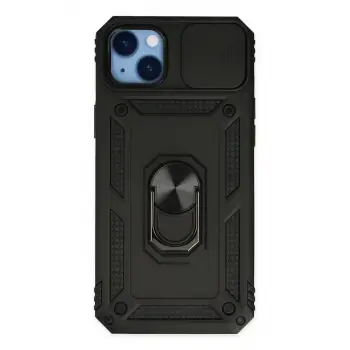 Newface Apple iPhone 14 Plus Kılıf Pars Lens Yüzüklü Silikon - Siyah