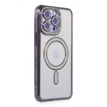 Newface Apple iPhone 14 Pro Kılıf Joke Simli Magneticsafe Kılıf - Derin Mor
