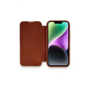 Newface Apple iPhone 14 Pro Max Kılıf Dolpin Kapaklı - Kahverengi