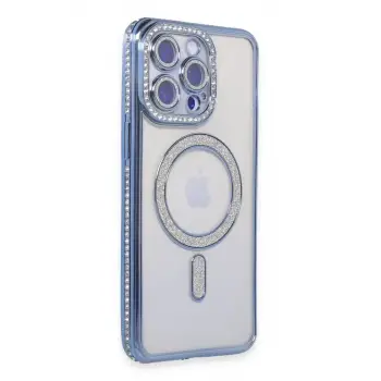 Newface Apple iPhone 14 Pro Max Kılıf Joke Simli Magneticsafe Kılıf - Mavi