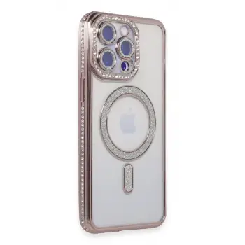 Newface Apple iPhone 14 Pro Max Kılıf Joke Simli Magneticsafe Kılıf - Pembe