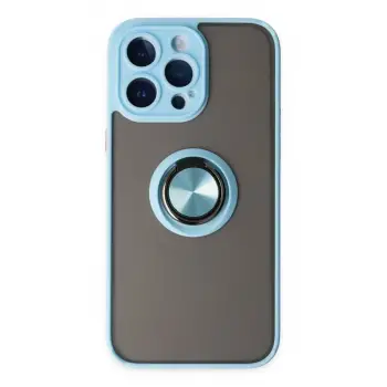 Newface Apple iPhone 14 Pro Max Kılıf Montreal Yüzüklü Silikon Kapak - Buz Mavi