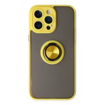 Newface Apple iPhone 14 Pro Max Kılıf Montreal Yüzüklü Silikon Kapak - Sarı