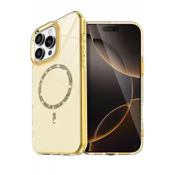 Newface Apple iPhone 14 Pro Max Live Diamond Magsafe Kapak - Sarı