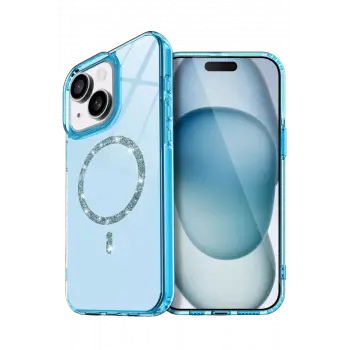 Newface Apple iPhone 15 Plus Live Diamond Magsafe Kapak - Mavi
