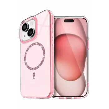 Newface Apple iPhone 15 Plus Live Diamond Magsafe Kapak - Pembe