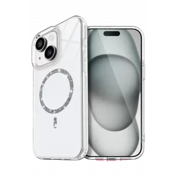Newface Apple iPhone 15 Plus Live Diamond Magsafe Kapak - Şeffaf