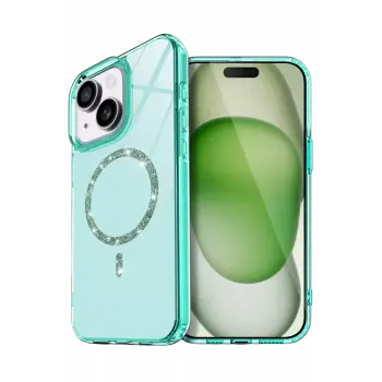 Newface Apple iPhone 15 Plus Live Diamond Magsafe Kapak - Yeşil
