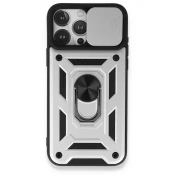 Newface Apple iPhone 15 Pro Kılıf Pars Lens Yüzüklü Silikon - Gümüş