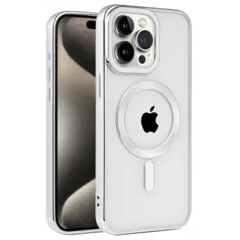 Newface Apple iPhone 15 Pro Max Kılıf Kronos Magsafe Kapak - Gümüş