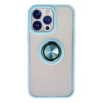 Newface Apple iPhone 15 Pro Max Kılıf Montreal Yüzüklü Silikon Kapak - Buz Mavi