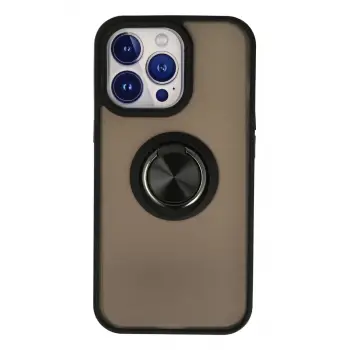 Newface Apple iPhone 15 Pro Max Kılıf Montreal Yüzüklü Silikon Kapak - Siyah