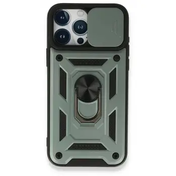 Newface Apple iPhone 15 Pro Max Kılıf Pars Lens Yüzüklü Silikon - Yeşil