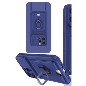 Newface Apple iPhone 15 Pro Max Kılıf Zuma Kartvizitli Yüzüklü Silikon - Lacivert