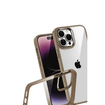 Newface Apple iPhone 15 Pro Max Razer Lensli Silikon - Çöl Titanyum