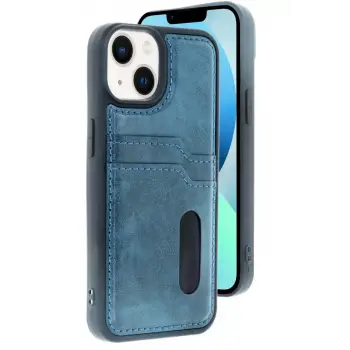 Newface Apple iPhone 15 Sara Kartvizitli Deri Kılıf - Lacivert