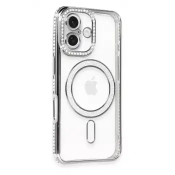 Newface Apple iPhone 16 Kılıf Joke Simli Magneticsafe Kılıf - Gri