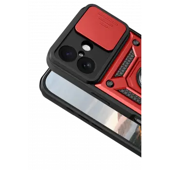 Newface Apple iPhone 17 Pars Lens Yüzüklü Silikon - Kırmızı