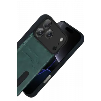 Newface Apple iPhone 17 Pro Max Sara Kartvizitli Deri Kılıf - Yeşil