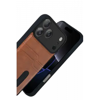 Newface Apple iPhone 17 Pro Sara Kartvizitli Deri Kılıf - Taba