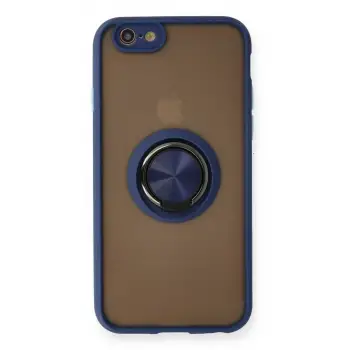 Newface Apple iPhone 6 Kılıf Montreal Yüzüklü Silikon Kapak - Lacivert