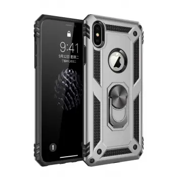 Newface Apple iPhone X Kılıf Sofya Yüzüklü Silikon Kapak - Gümüş