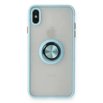 Newface Apple iPhone XS Max Kılıf Montreal Yüzüklü Silikon Kapak - Buz Mavi