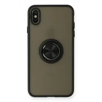 Newface Apple iPhone XS Max Kılıf Montreal Yüzüklü Silikon Kapak - Siyah