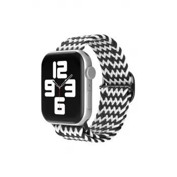 Newface Apple Watch 42mm Star Kordon - Zigzag Siyah-Beyaz