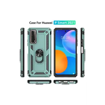 Newface Huawei P Smart 2021 Kılıf Sofya Yüzüklü Silikon Kapak - Yeşil