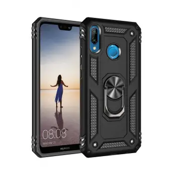 Newface Huawei P20 Lite Kılıf Sofya Yüzüklü Silikon Kapak - Siyah