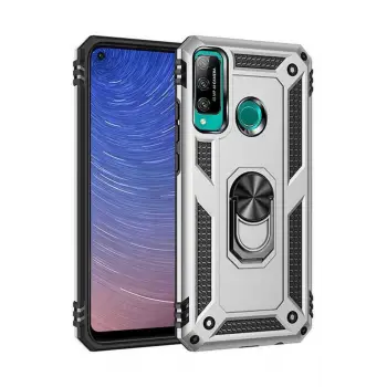 Newface Huawei P40 Lite E Kılıf Sofya Yüzüklü Silikon Kapak - Gümüş