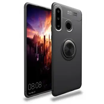 Newface Huawei Y6P Kılıf Range Yüzüklü Silikon - Siyah