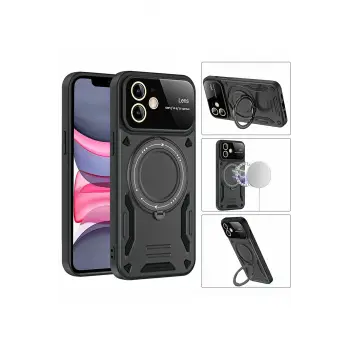 Newface iPhone 11 Kılıf Joy Lens Standlı Kapak - Siyah