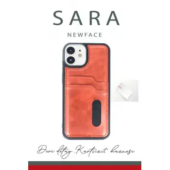 Newface iPhone 11 Kılıf Sara Kartvizitli Deri Kılıf - Taba