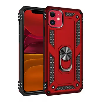 Newface iPhone 11 Kılıf Sofya Yüzüklü Silikon Kapak - Kırmızı