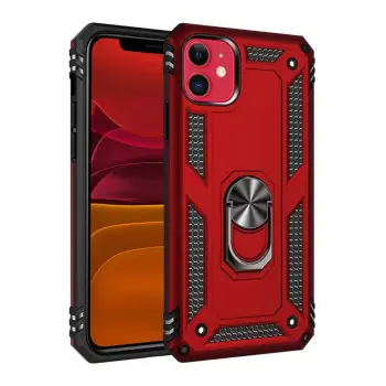 Newface Apple iPhone 11 Kılıf Sofya Yüzüklü Silikon Kapak - Kırmızı