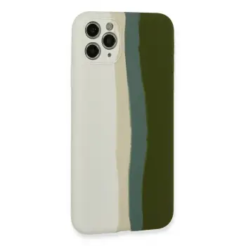 Newface iPhone 11 Pro Kılıf Ebruli Lansman Silikon - Beyaz-Yeşil