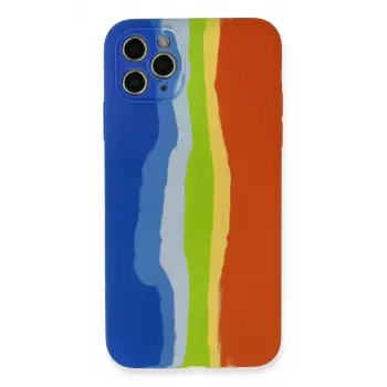 Newface Apple iPhone 11 Pro Kılıf Ebruli Lansman Silikon - Mavi-Turuncu