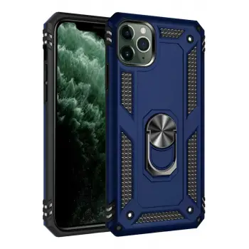 Newface Apple iPhone 11 Pro Kılıf Sofya Yüzüklü Silikon Kapak - Lacivert