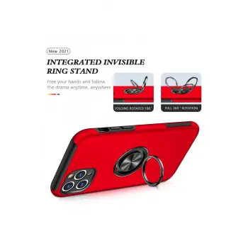Newface iPhone 11 Pro Max Kılıf Elit Yüzüklü Kapak - Kırmızı