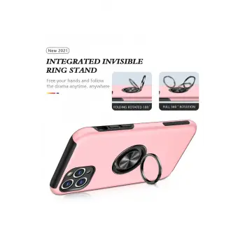 Newface iPhone 11 Pro Max Kılıf Elit Yüzüklü Kapak - Pembe