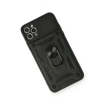 Newface iPhone 11 Pro Max Kılıf Pars Lens Yüzüklü Silikon - Siyah