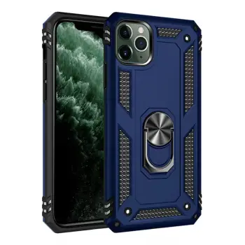 Newface Apple iPhone 11 Pro Max Kılıf Sofya Yüzüklü Silikon Kapak - Lacivert