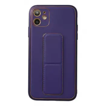 Newface Apple iPhone 12 Kılıf Coco Deri Standlı Kapak - Mor